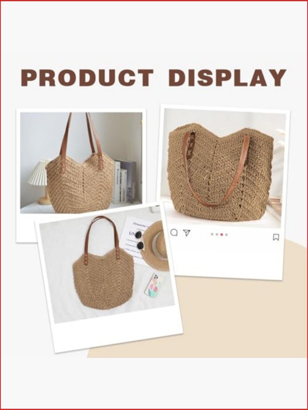 Straw Beach Tote Bag Summer Woven Handmade Shoulder Bucket Purse - Picture 6 of 6